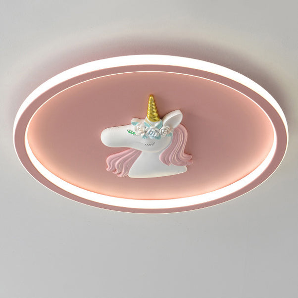 Kids Acrylic Iron Unicorn Round LED Flush Ceiling Light