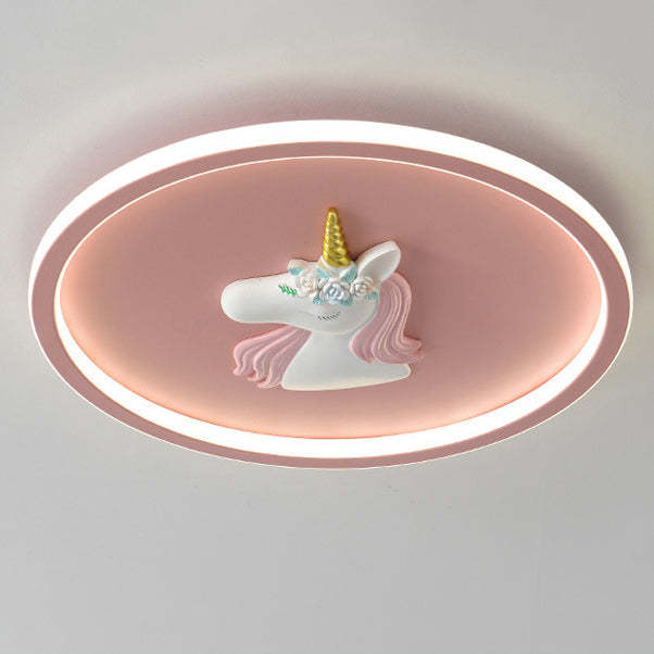 Kids Acrylic Iron Unicorn Round LED Flush Ceiling Light