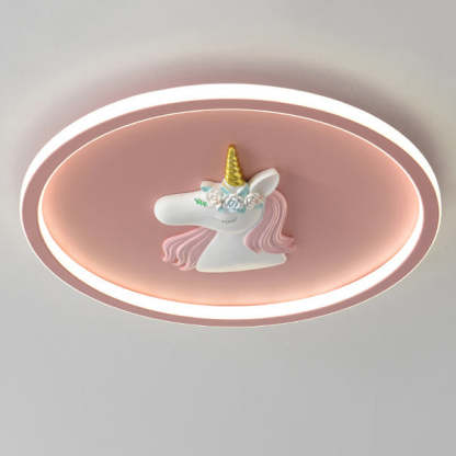 Kids Acrylic Iron Unicorn Round LED Flush Ceiling Light