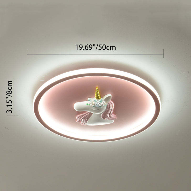 Kids Acrylic Iron Unicorn Round LED Flush Ceiling Light — Blue / Infinitely Dimmable / 220V-240V For UK/AU