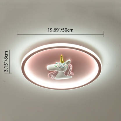 Kids Acrylic Iron Unicorn Round LED Flush Ceiling Light — Blue / Infinitely Dimmable / 220V-240V For UK/AU