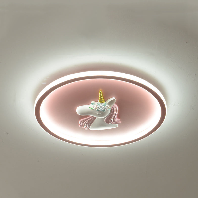 Kids Acrylic Iron Unicorn Round LED Flush Ceiling Light