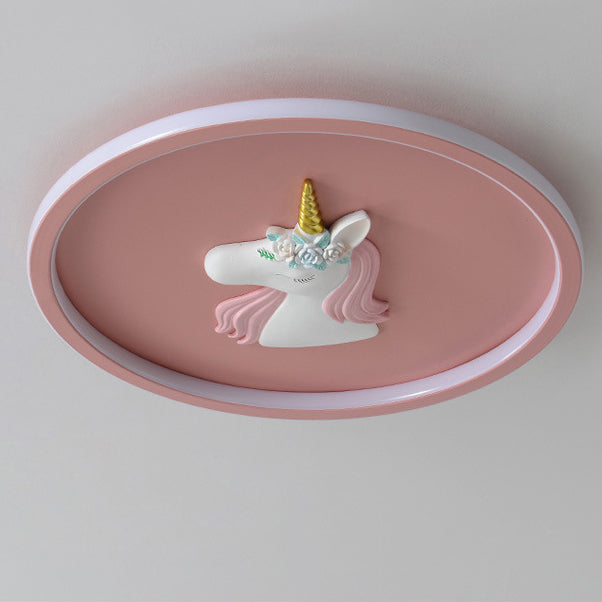 Kids Acrylic Iron Unicorn Round LED Flush Ceiling Light