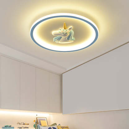 Kids Acrylic Iron Unicorn Round LED Flush Ceiling Light