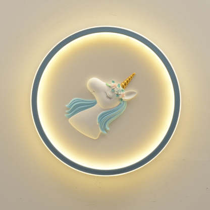 Kids Acrylic Iron Unicorn Round LED Flush Ceiling Light