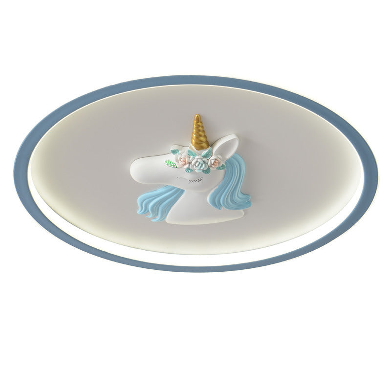 Kids Acrylic Iron Unicorn Round LED Flush Ceiling Light