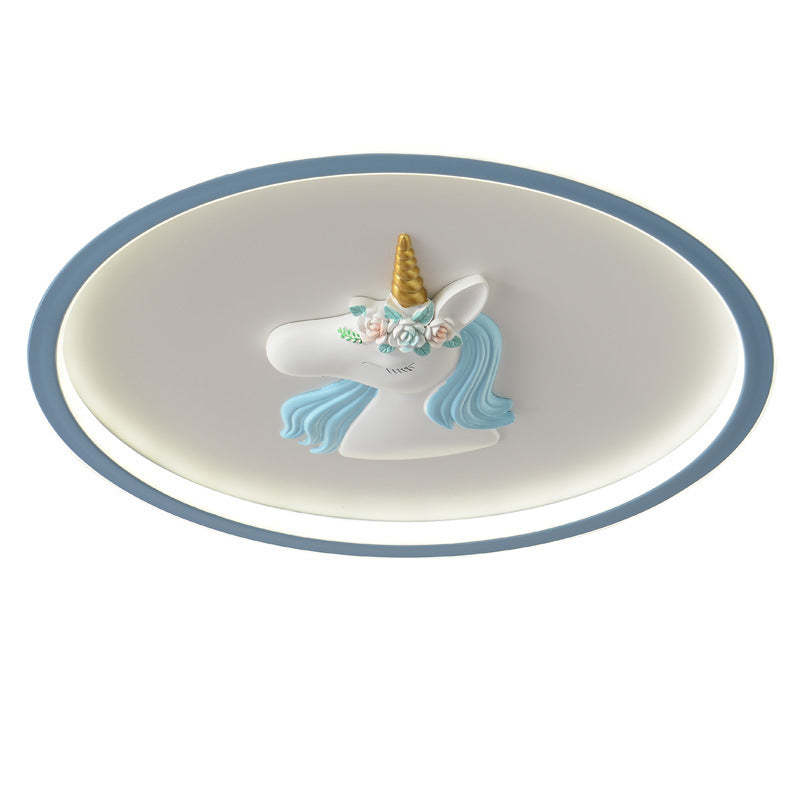 Kids Acrylic Iron Unicorn Round LED Flush Ceiling Light