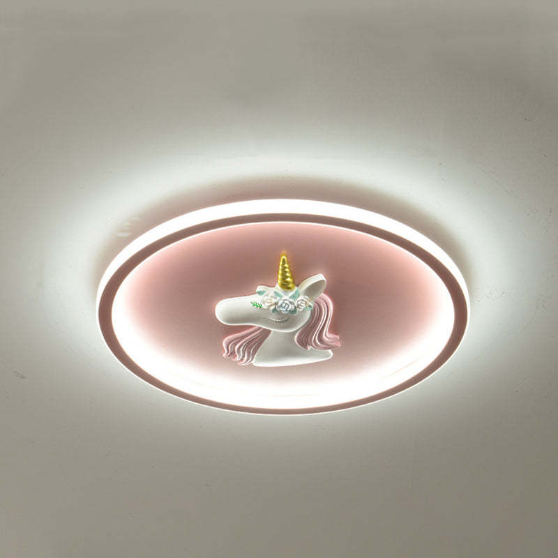 Kids Acrylic Iron Unicorn Round LED Flush Ceiling Light