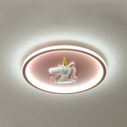 Kids Acrylic Iron Unicorn Round LED Flush Ceiling Light