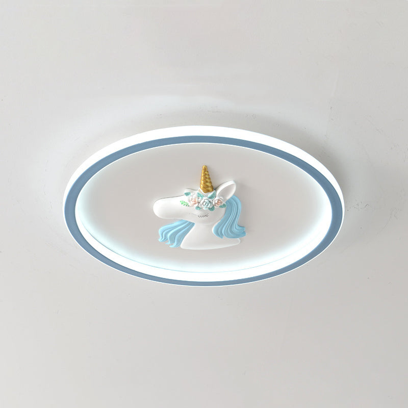 Kids Acrylic Iron Unicorn Round LED Flush Ceiling Light