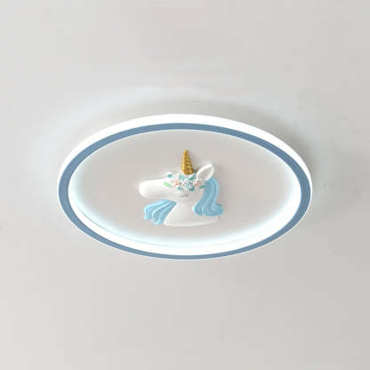 Kids Acrylic Iron Unicorn Round LED Flush Ceiling Light