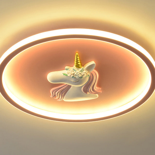 Kids Acrylic Iron Unicorn Round LED Flush Ceiling Light