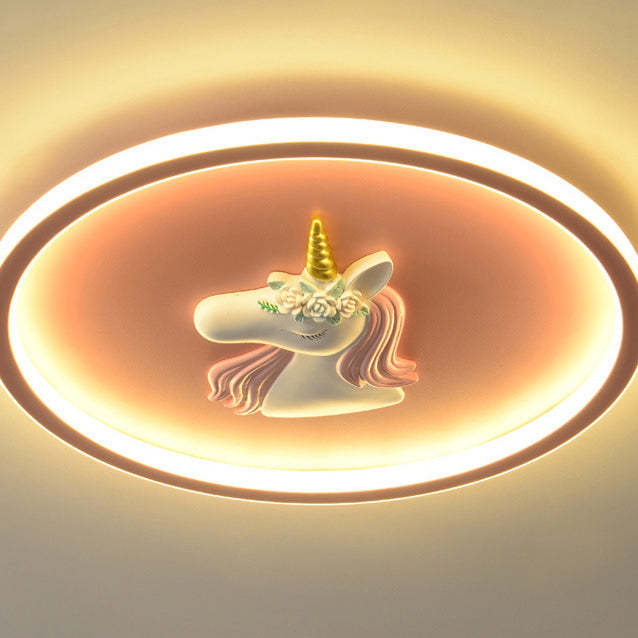 Kids Acrylic Iron Unicorn Round LED Flush Ceiling Light