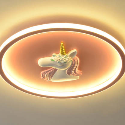 Kids Acrylic Iron Unicorn Round LED Flush Ceiling Light