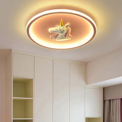 Kids Acrylic Iron Unicorn Round LED Flush Ceiling Light