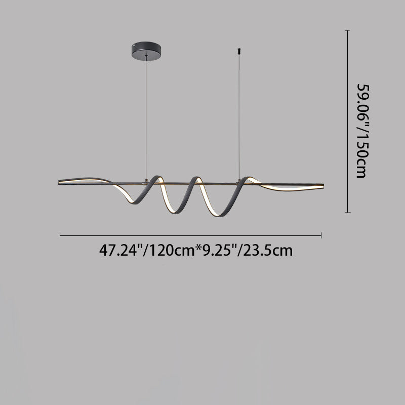 Contemporary Aluminum Curved Linear LED Island Chandelier — Black / 220V-240V For UK/AU / Infinitely Dimmable