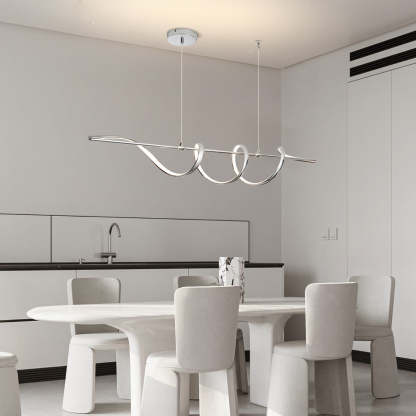 Contemporary Aluminum Curved Linear LED Island Chandelier — Silver / 110V-120V For US/CA / Infinitely Dimmable