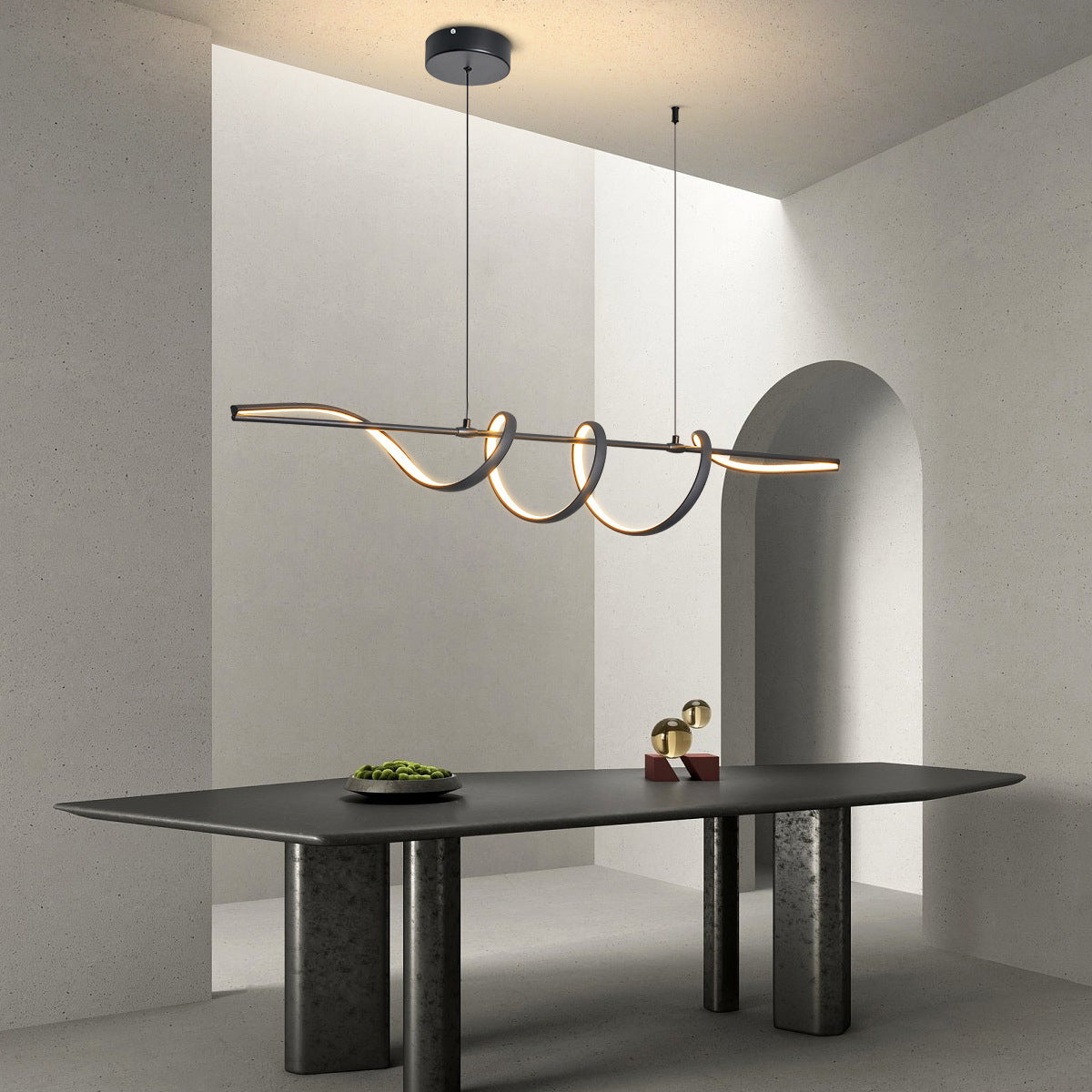 Contemporary Aluminum Curved Linear LED Island Chandelier — Silver / 220V-240V For UK/AU / Infinitely Dimmable