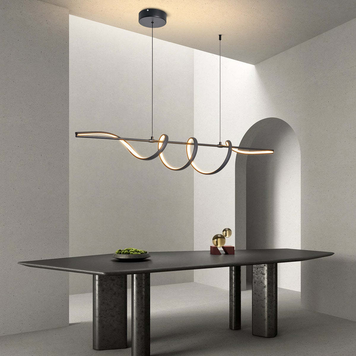Contemporary Aluminum Curved Linear LED Island Chandelier — Silver / 220V-240V For UK/AU / Infinitely Dimmable