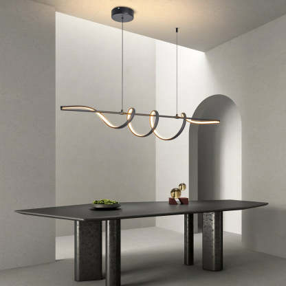 Contemporary Aluminum Curved Linear LED Island Chandelier — Silver / 220V-240V For UK/AU / Infinitely Dimmable