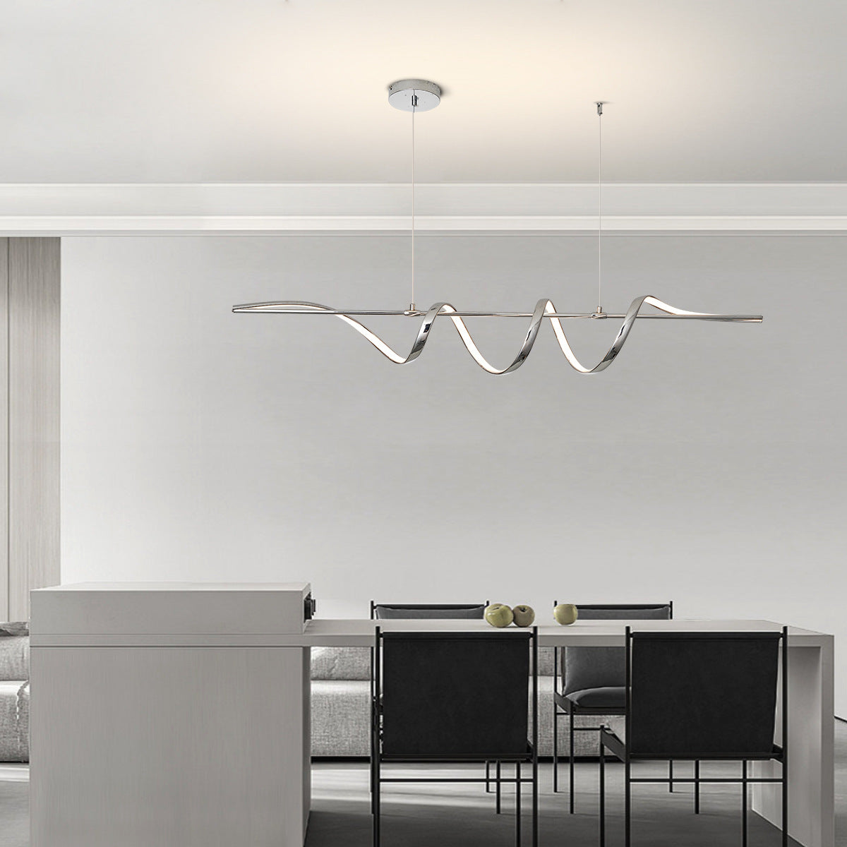 Contemporary Aluminum Curved Linear LED Island Chandelier