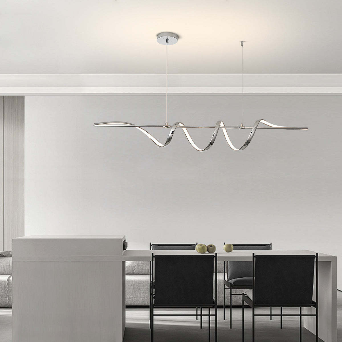 Contemporary Aluminum Curved Linear LED Island Chandelier