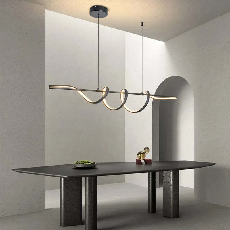 Contemporary Aluminum Curved Linear LED Island Chandelier