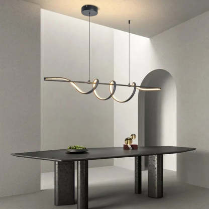 Contemporary Aluminum Curved Linear LED Island Chandelier