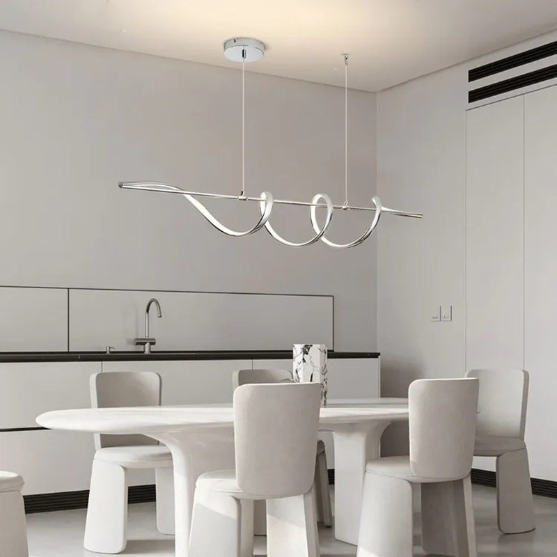 Contemporary Aluminum Curved Linear LED Island Chandelier
