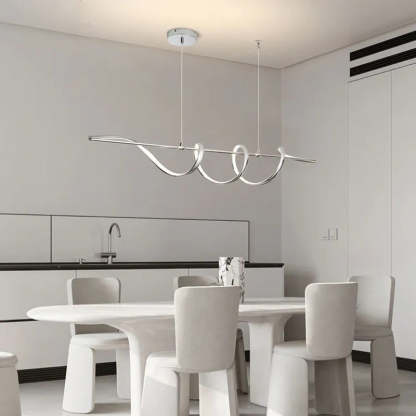 Contemporary Aluminum Curved Linear LED Island Chandelier