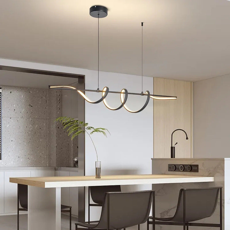 Contemporary Aluminum Curved Linear LED Island Chandelier