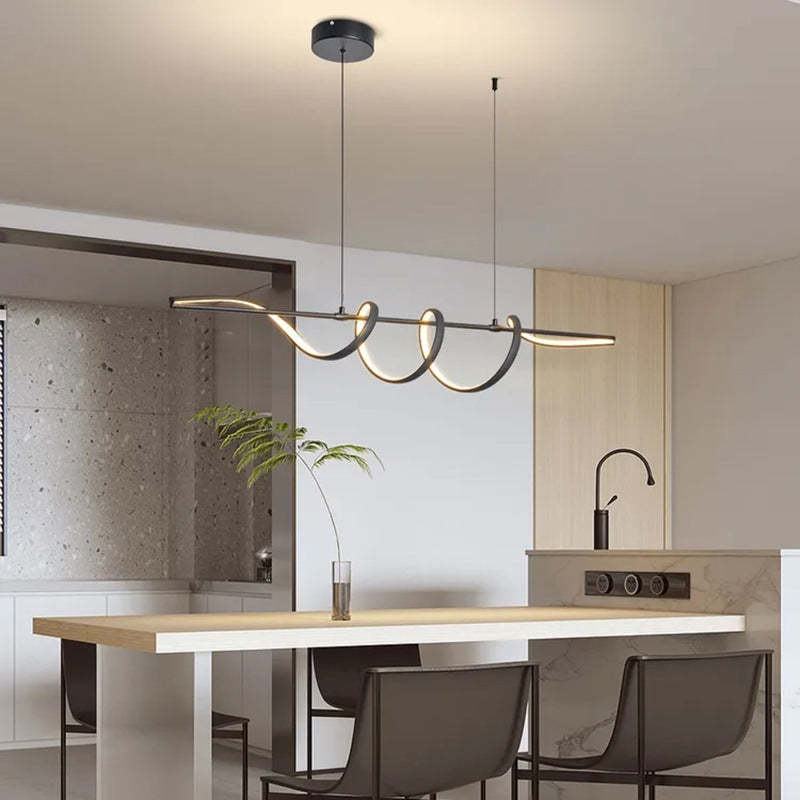 Contemporary Aluminum Curved Linear LED Island Chandelier