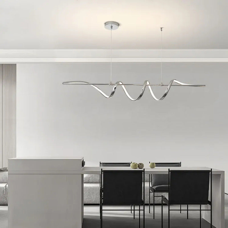 Contemporary Aluminum Curved Linear LED Island Chandelier — Black / 110V-120V For US/CA / Infinitely Dimmable