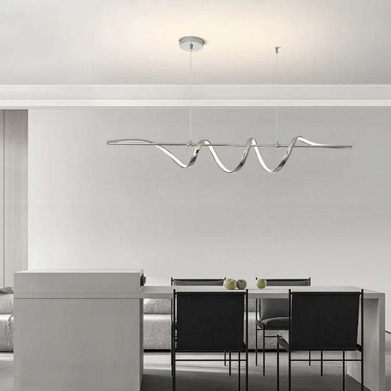 Contemporary Aluminum Curved Linear LED Island Chandelier — Black / 110V-120V For US/CA / Infinitely Dimmable