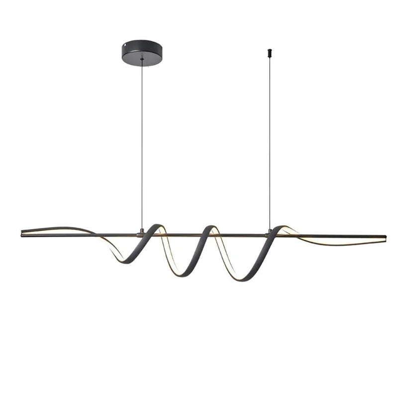 Contemporary Aluminum Curved Linear LED Island Chandelier