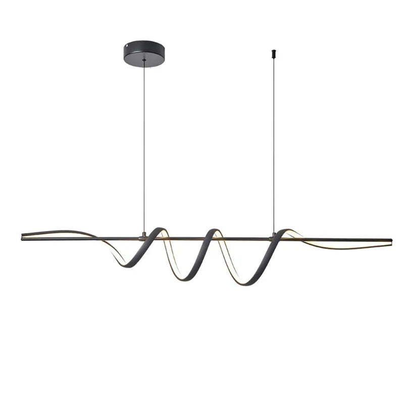 Contemporary Aluminum Curved Linear LED Island Chandelier
