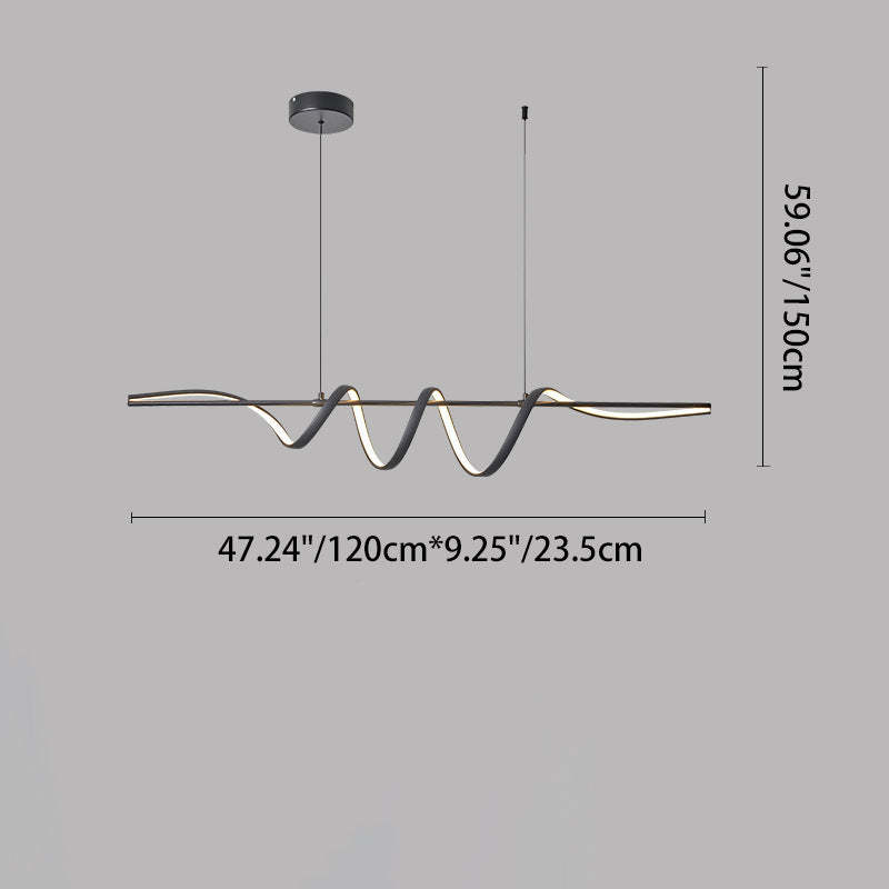 Contemporary Aluminum Curved Linear LED Island Chandelier — Black / 220V-240V For UK/AU / Infinitely Dimmable