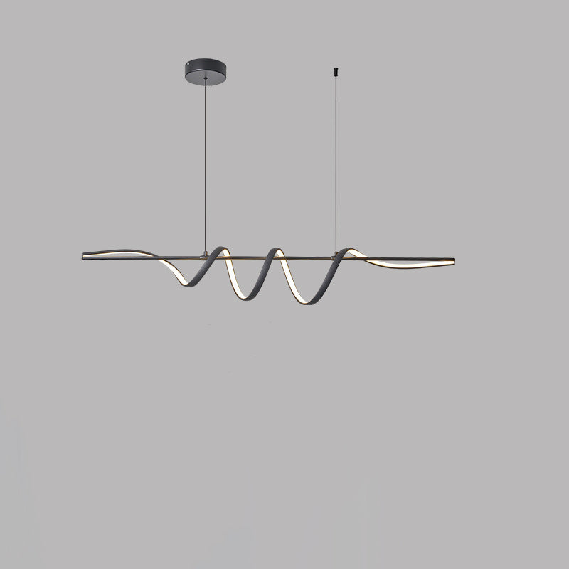 Contemporary Aluminum Curved Linear LED Island Chandelier
