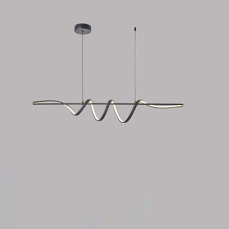 Contemporary Aluminum Curved Linear LED Island Chandelier