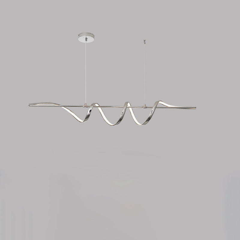 Contemporary Aluminum Curved Linear LED Island Chandelier
