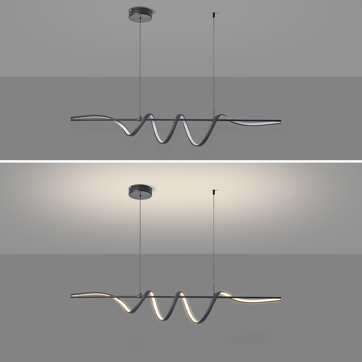 Contemporary Aluminum Curved Linear LED Island Chandelier