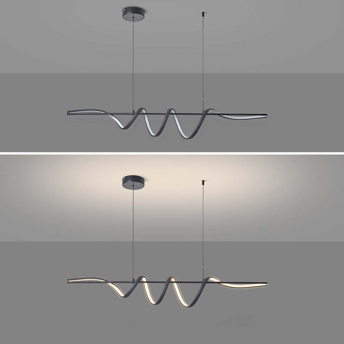 Contemporary Aluminum Curved Linear LED Island Chandelier