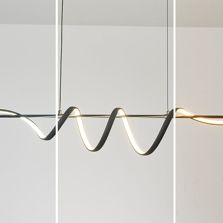 Contemporary Aluminum Curved Linear LED Island Chandelier