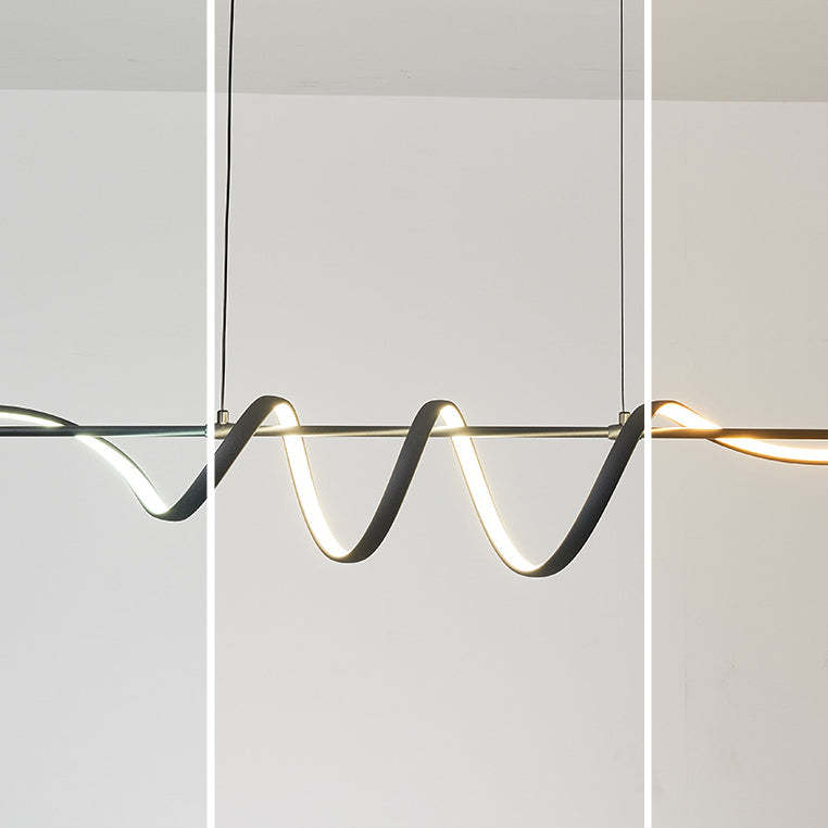 Contemporary Aluminum Curved Linear LED Island Chandelier