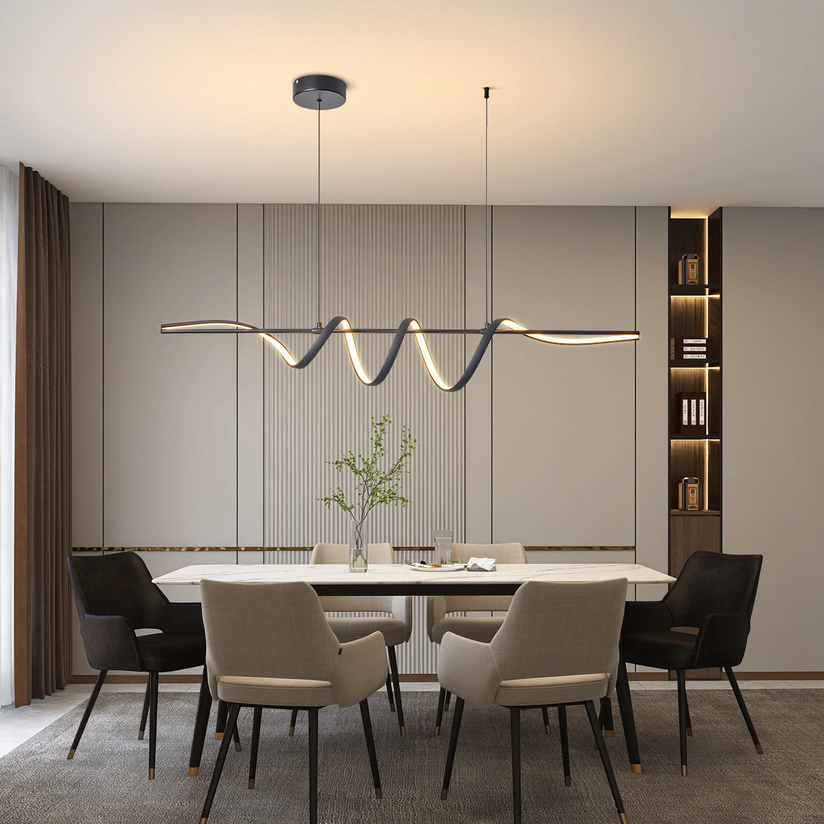 Contemporary Aluminum Curved Linear LED Island Chandelier