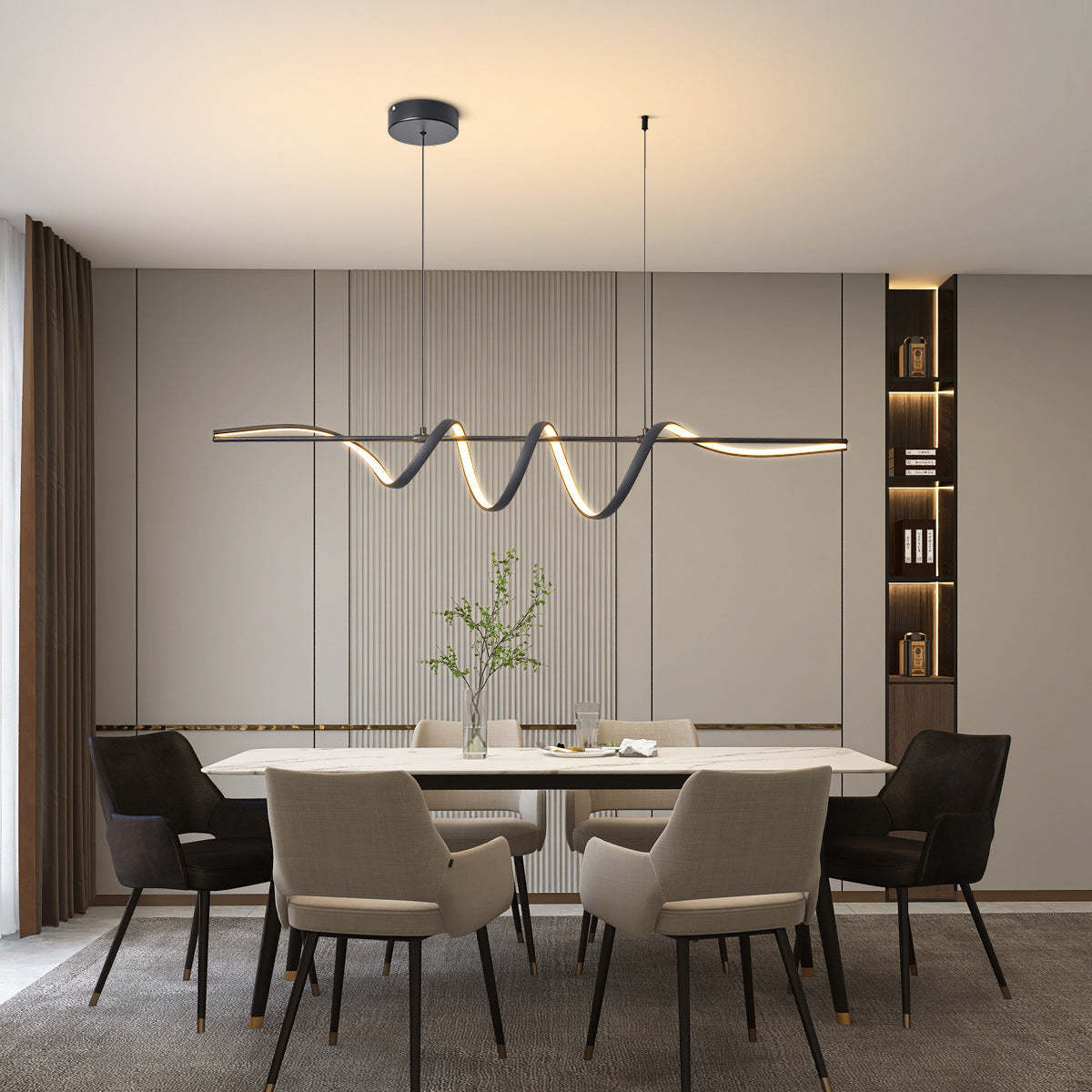Contemporary Aluminum Curved Linear LED Island Chandelier