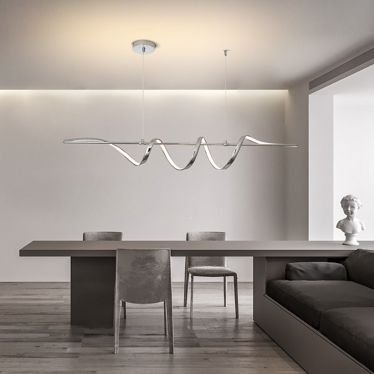 Contemporary Aluminum Curved Linear LED Island Chandelier