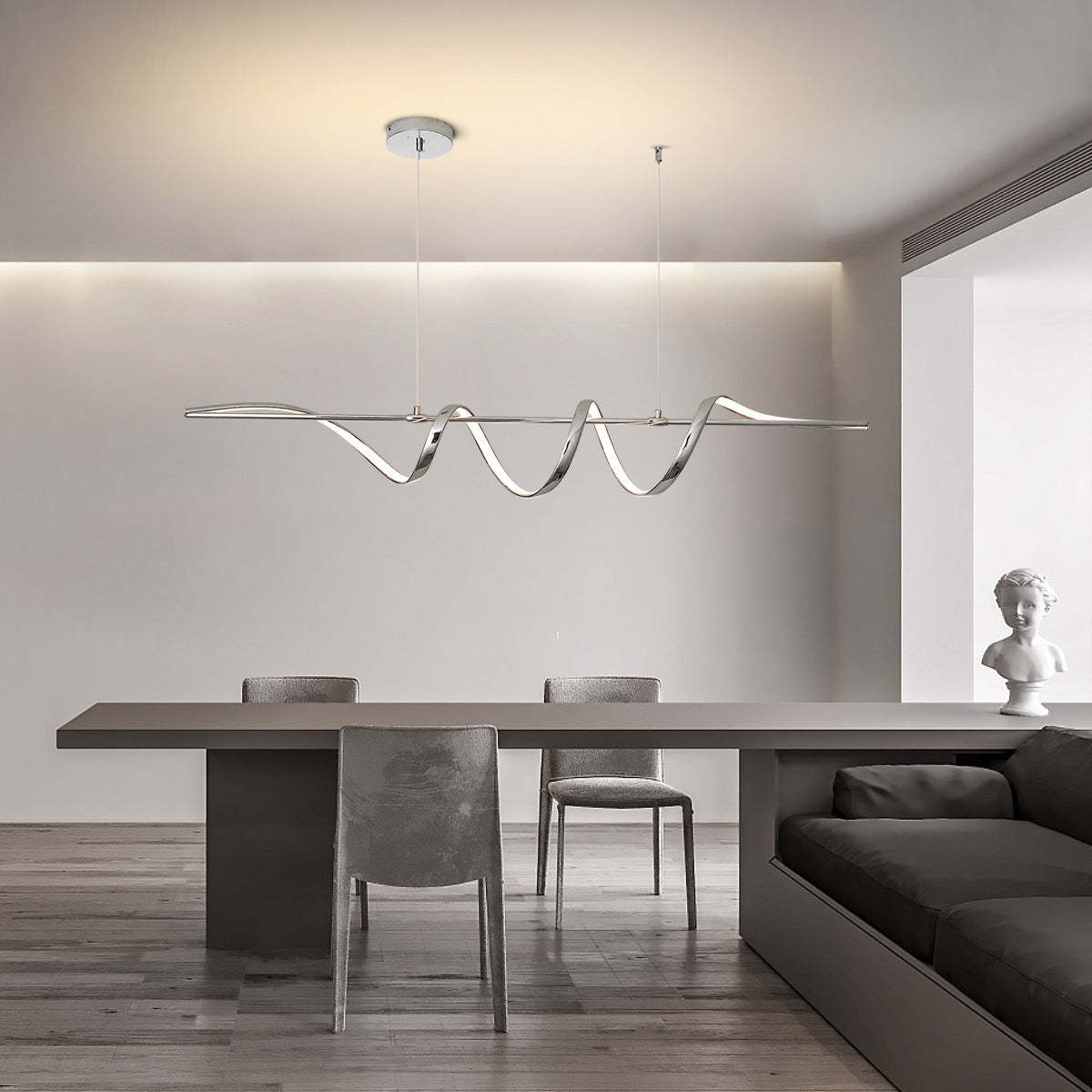 Contemporary Aluminum Curved Linear LED Island Chandelier