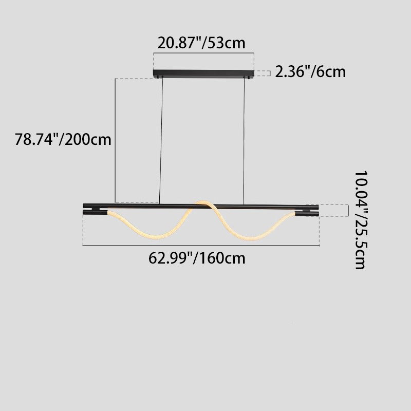 Braided Silicone Copper Curved Linear LED Island Chandelier