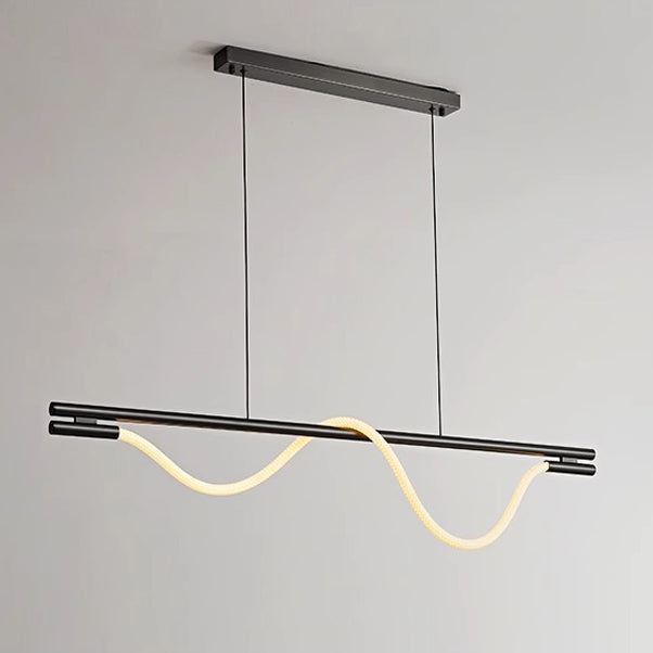 Braided Silicone Copper Curved Linear LED Island Chandelier